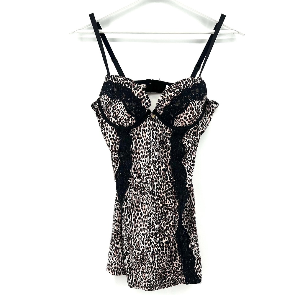 Leopard Lace Babydoll Slip Dress Small Whimsigoth Goth Clubwear Y2K Mini 90s